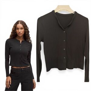 Lululemon Hold Tight Micro Rib Cardigan Black Size 6 Slim Fit Ribbed